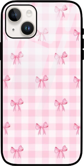 Gingham Bow iPhone Glass Case White iPhone 14