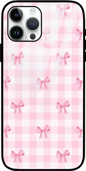 Gingham Bow iPhone Glass Case White iPhone 14 Pro