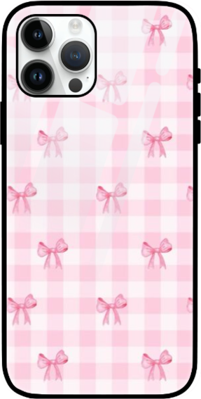 Gingham Bow iPhone Glass Case White iPhone 15 Pro