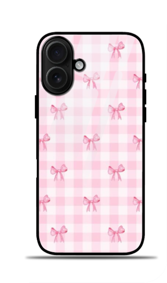 Gingham Bow iPhone Glass Case White iPhone 16