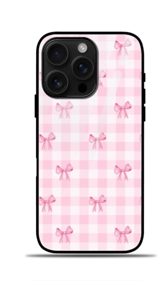 Gingham Bow iPhone Glass Case White iPhone 16 Pro