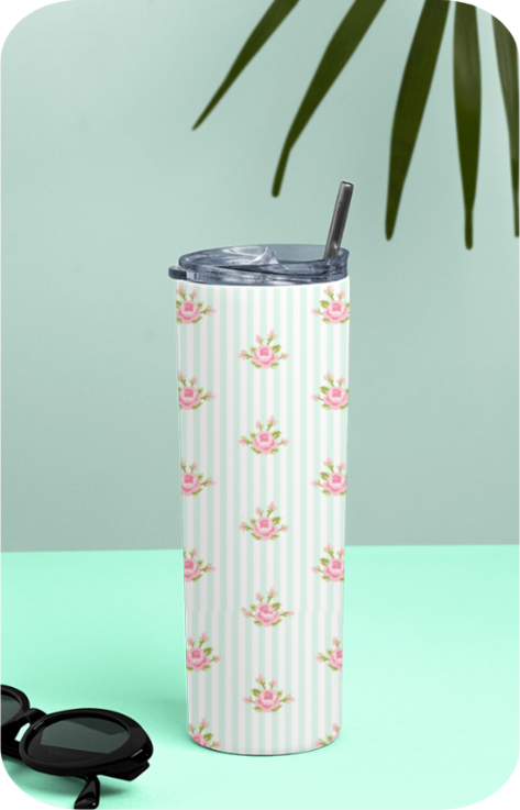 Pink Mint Vintage Stripe Tumbler Sipper 🍹✨