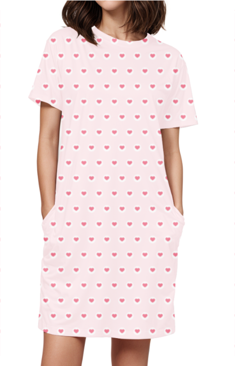 Pink All Over Hearts T-Shirt Dress 💖❤️