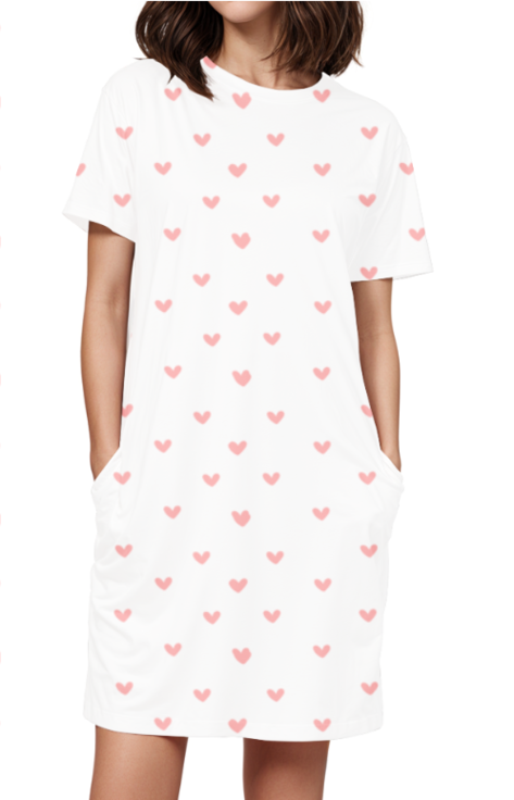 White All Over Hearts T-Shirt Dress 🤍❤️