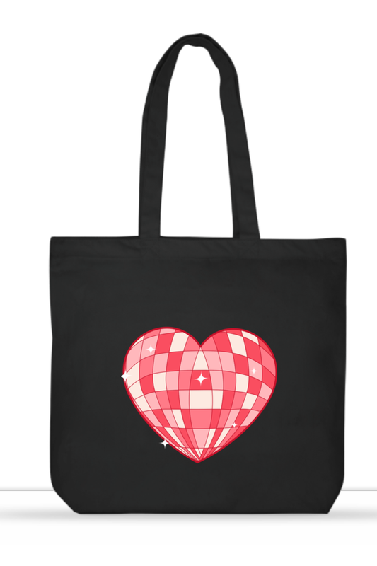 Disco Heart Everyday Large Tote Bag with Zipper 💖✨